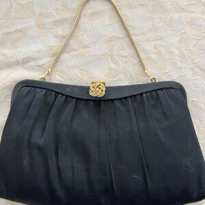 Vtg. Harry Levine HL Black Silk Evening Bag Clutch/Purse w/sm. change purse